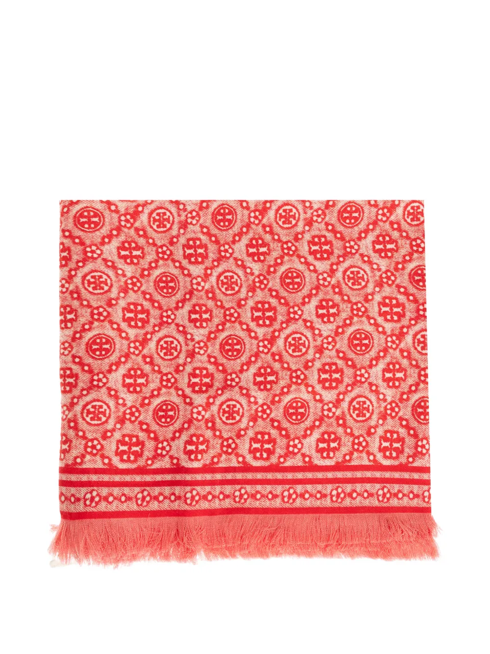 Tory Burch T-monogram fringed scarf - Rosso