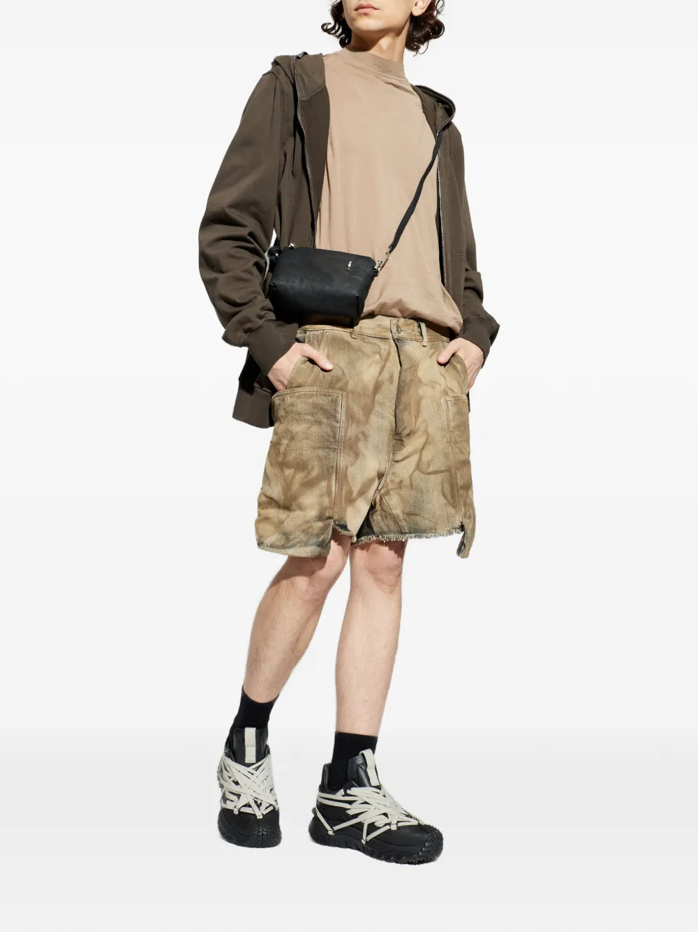 Rick Owens DRKSHDW Shorts met gerafelde zak Beige