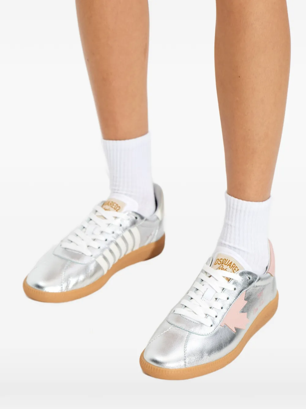 DSQUARED2 Rebel leaf-appliqué sneakers Zilver
