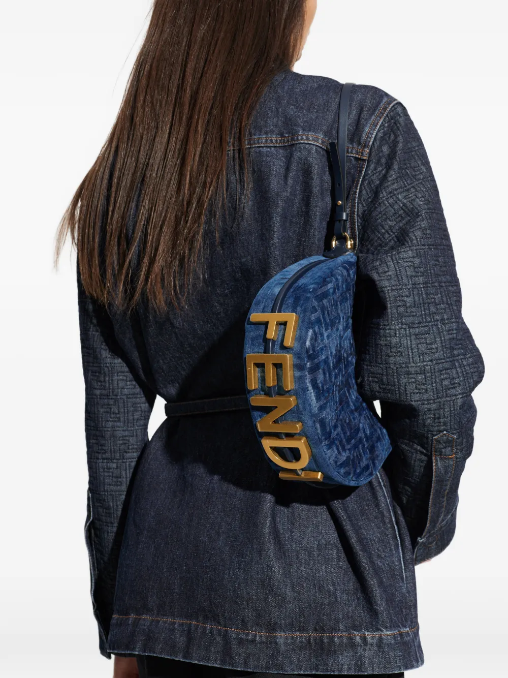 FENDI graphy mini-schoudertas met monogram-logo Blauw