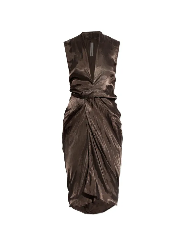 Rick Owens V-neck Draped Dress in Brown