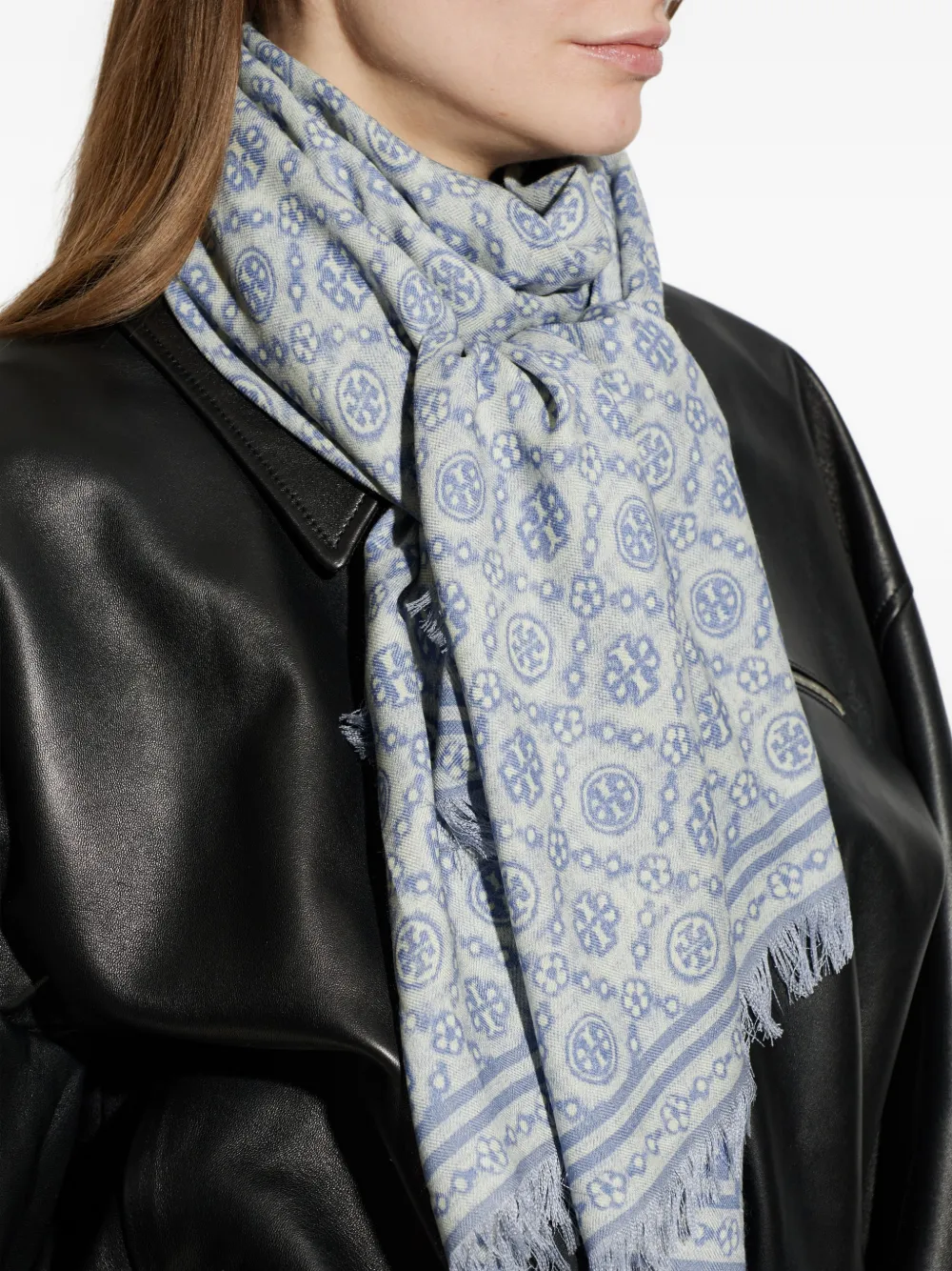 Tory Burch T Monogram sjaal met bloemen-print Blauw