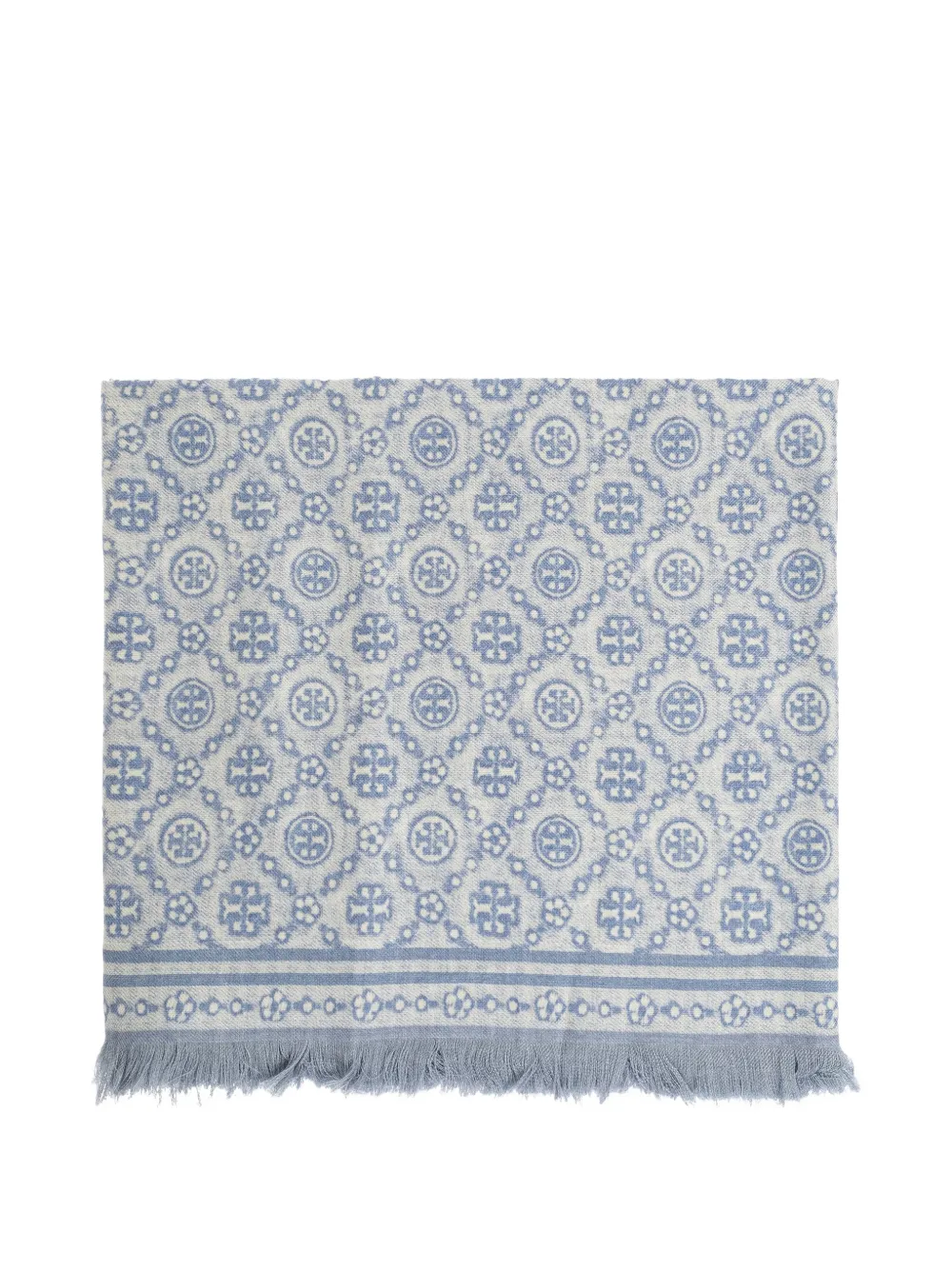Tory Burch T-monogram fringed scarf - Blu