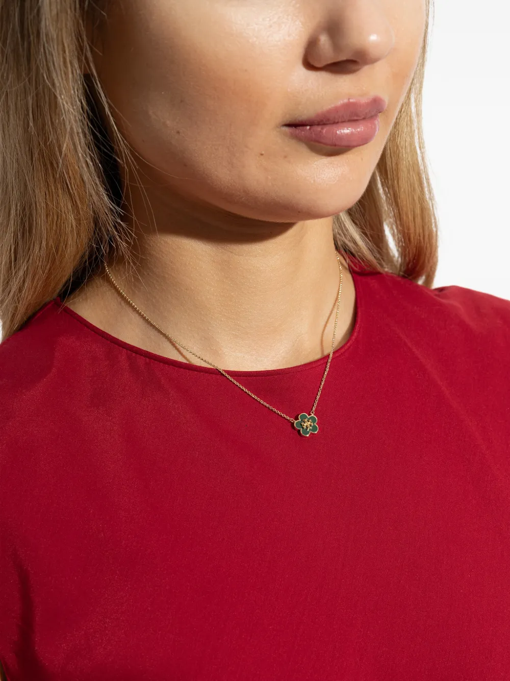  Tory Burch Flower Charm Necklace - Green 