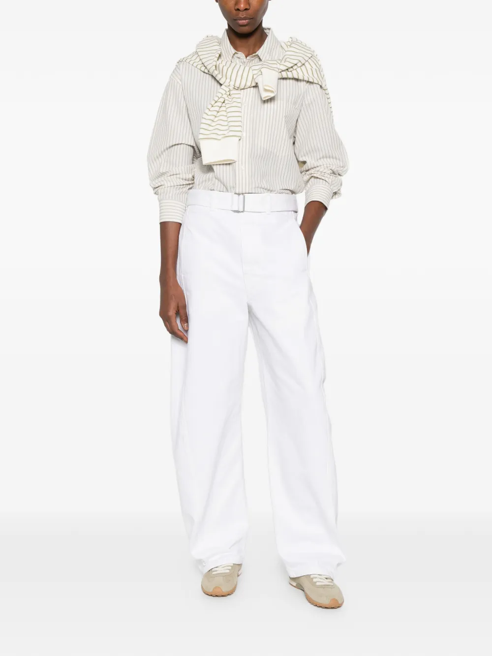  Lemaire Bleached Denim Belt Trousers - Grey 