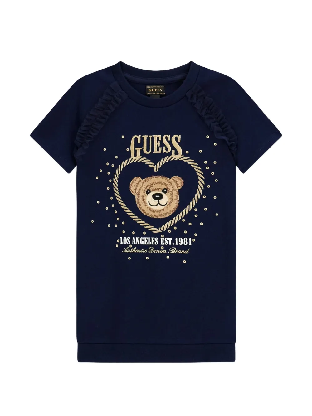 guess kids bear-print T-shirt dress - Blu