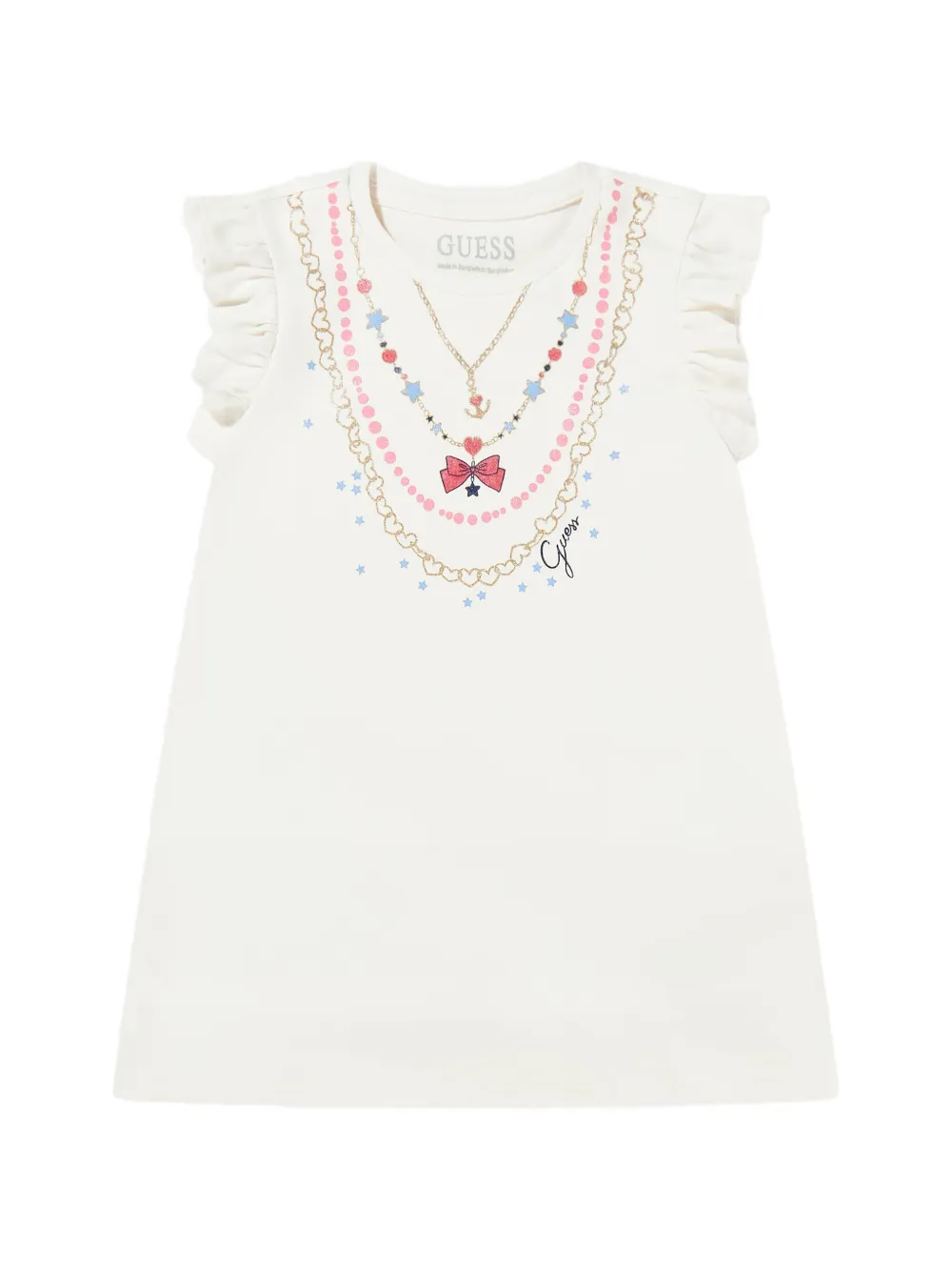 guess kids necklace-print dress - Bianco