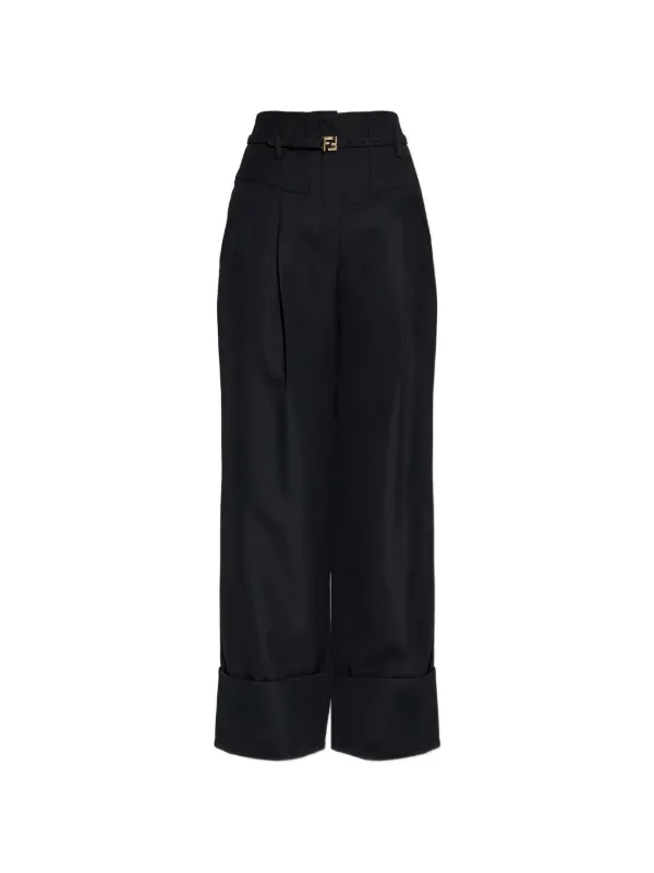 Fendi Grain De Poudre Wool Trousers in Black
