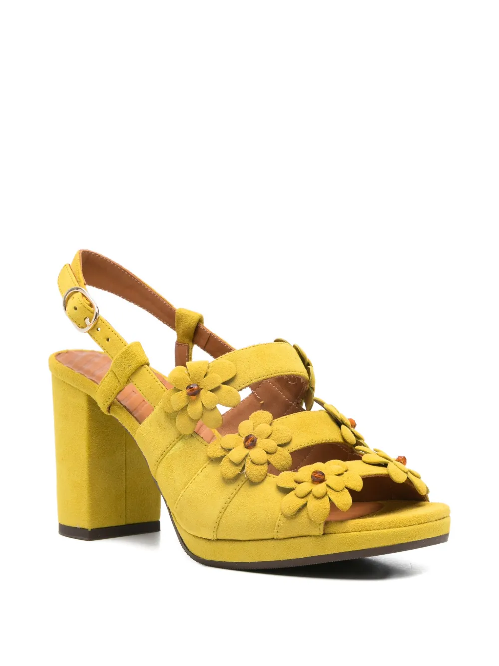 Chie Mihara Perli leren sandalen met bloemen Geel