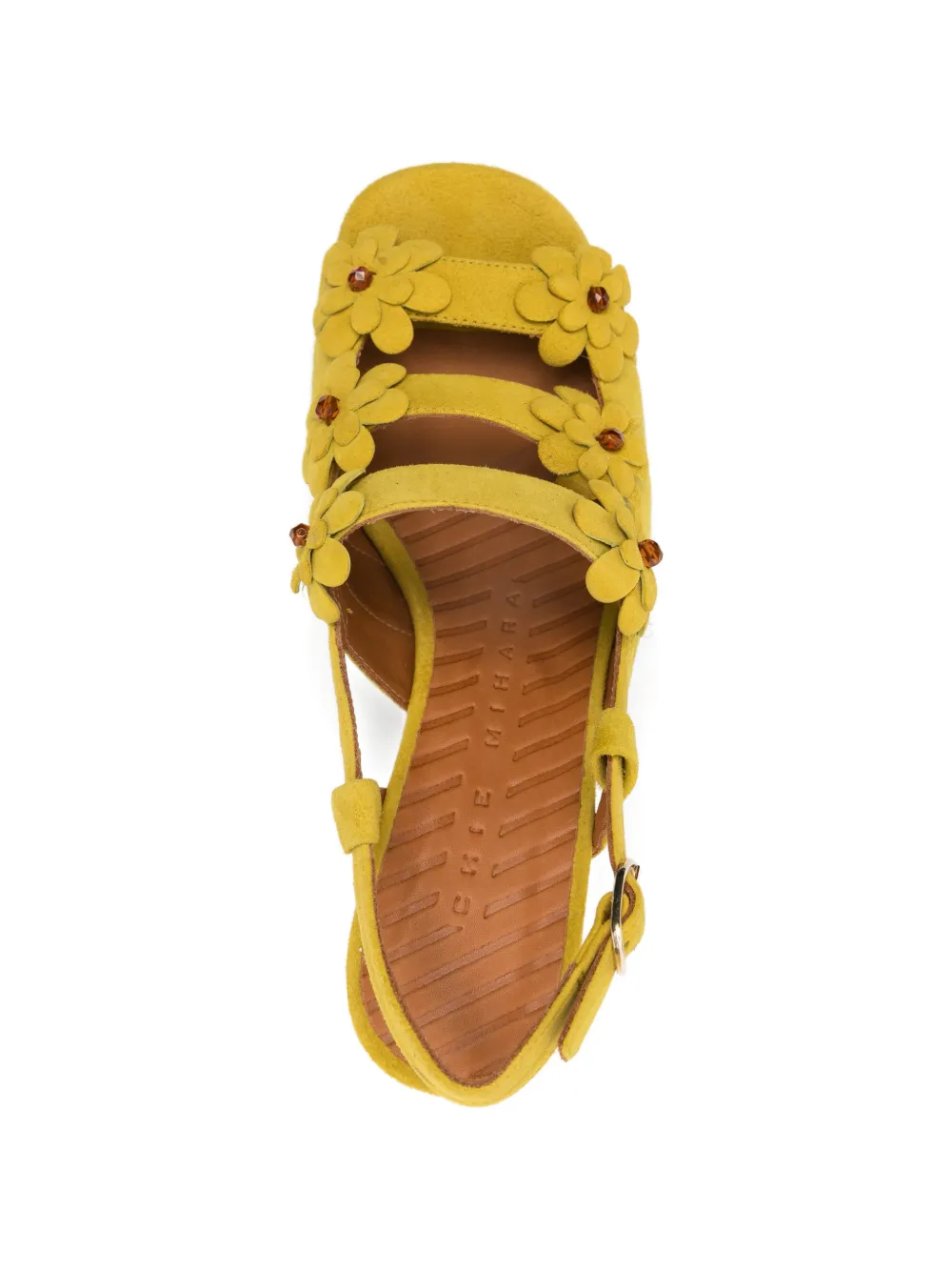 Chie Mihara Perli leren sandalen met bloemen Geel