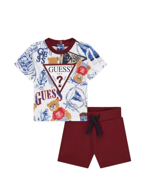 guess kids bear-print drawstring shorts set