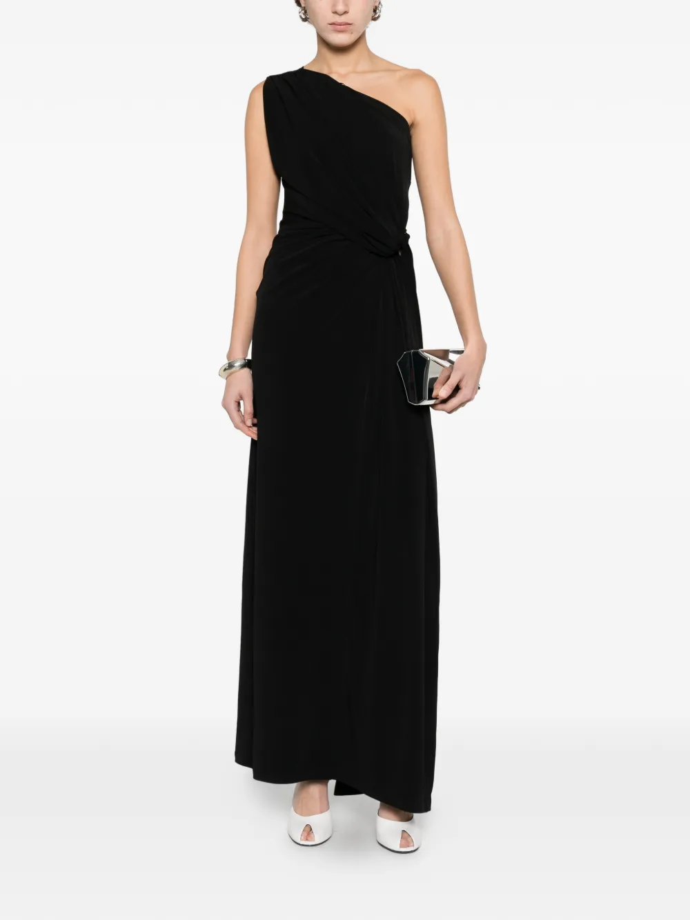  Eleh One-shoulder Knotted Dress - Black 