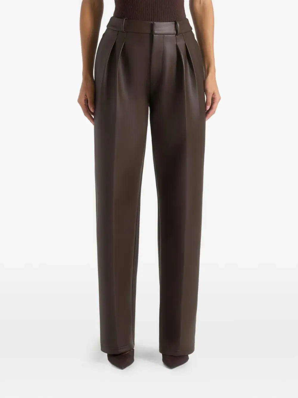 Manière De Voir pleated faux-leather trousers - Marrone