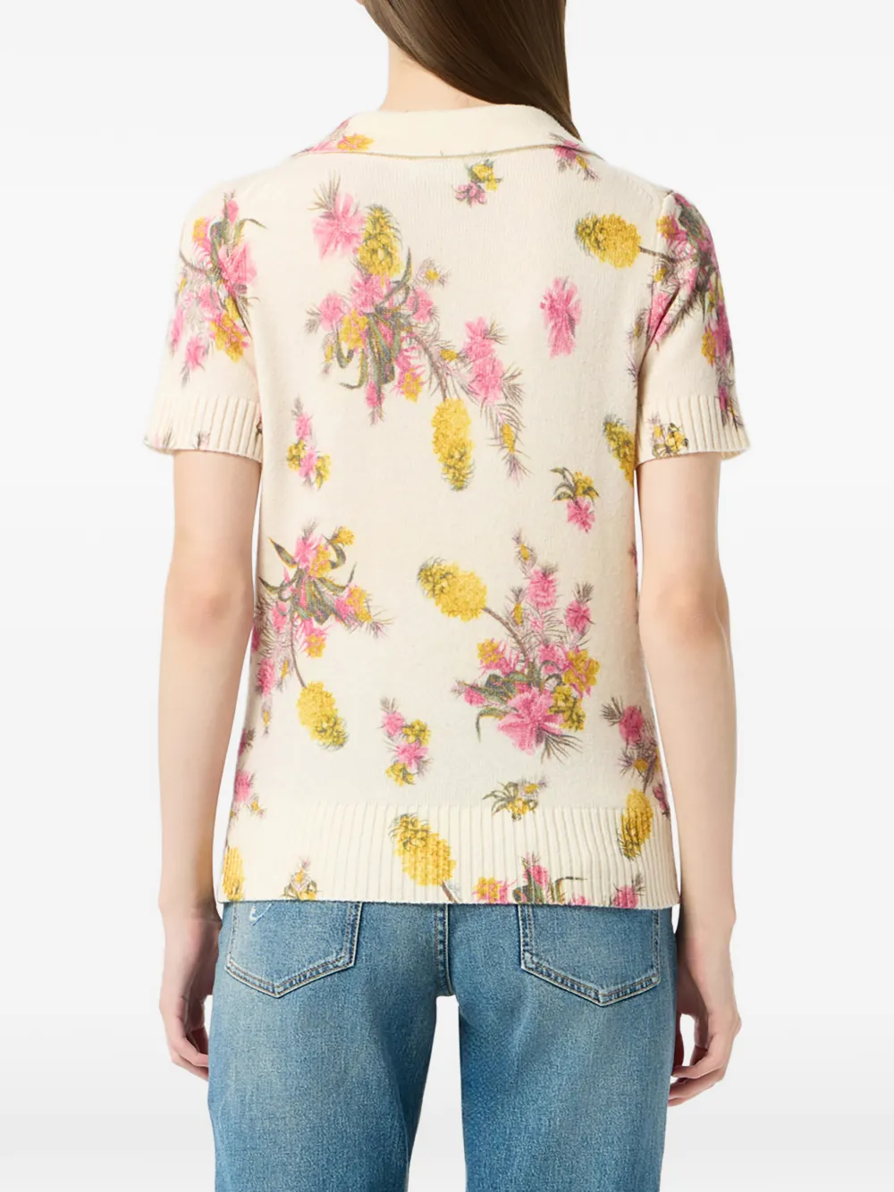 Blumarine Top met wingtip kraag en bloemenprint Beige