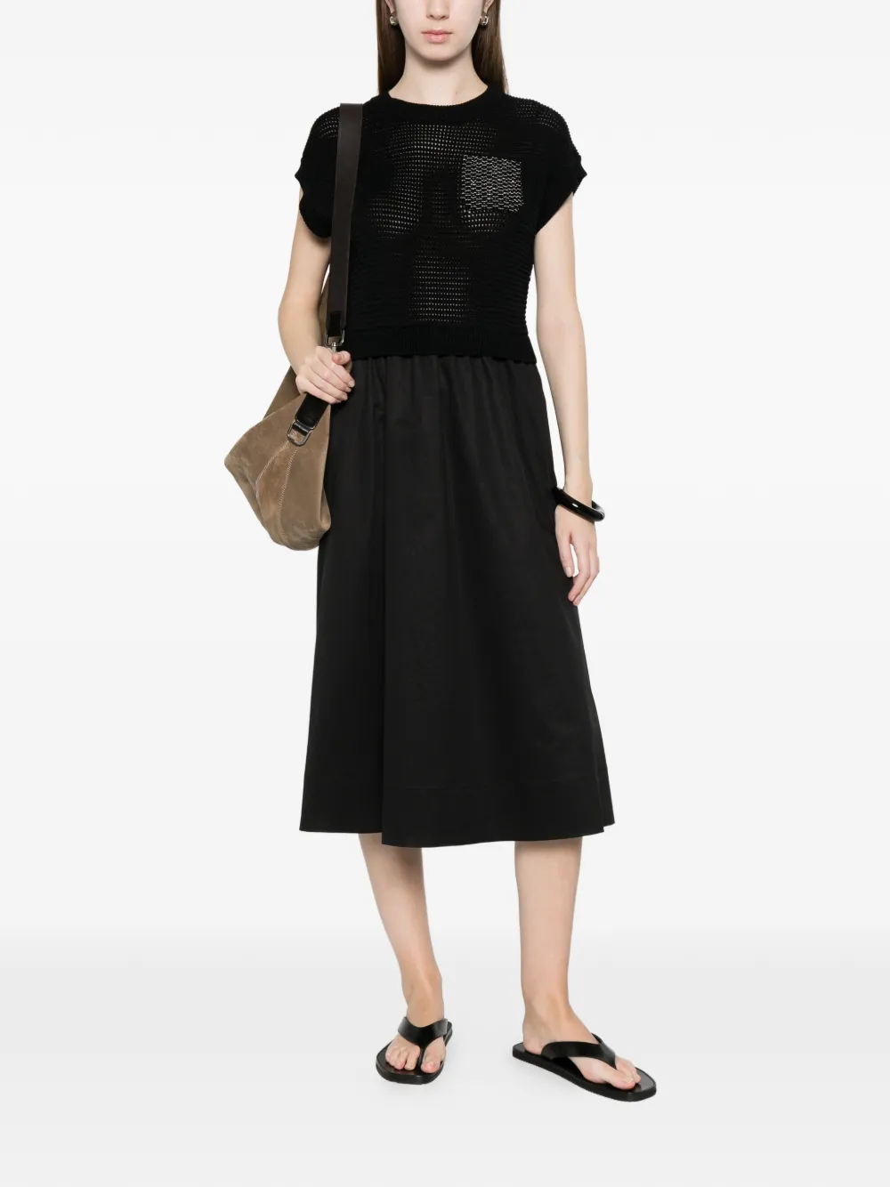 Knitted-Panel Midi Dress