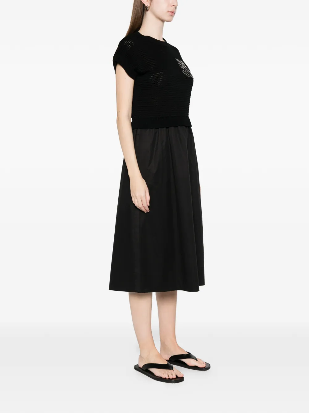 Knitted-Panel Midi Dress