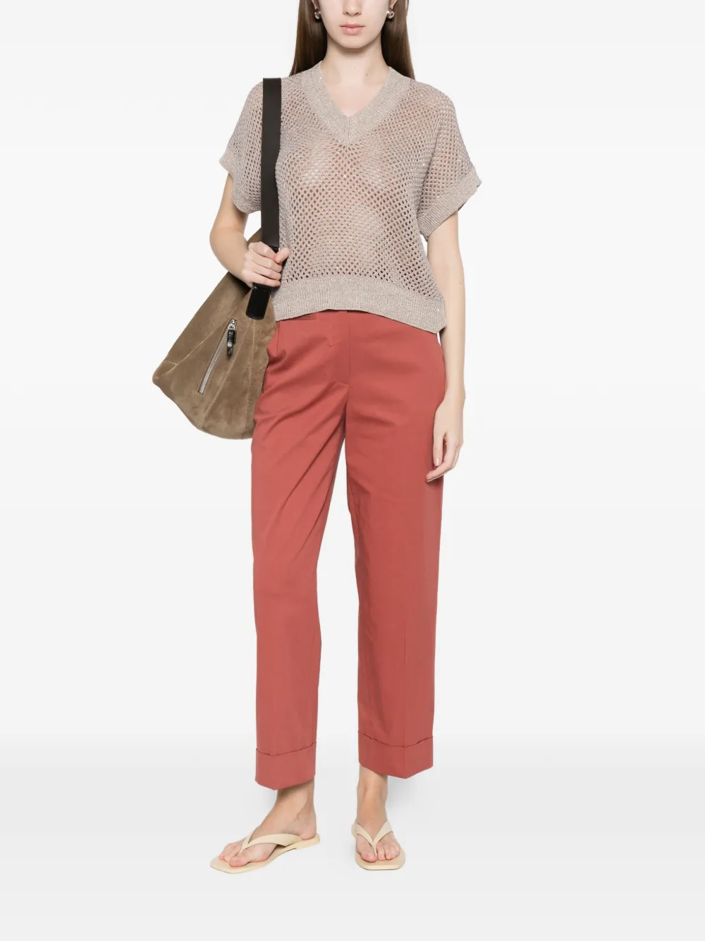  Peserico V-neck Open-knit Top - Brown 
