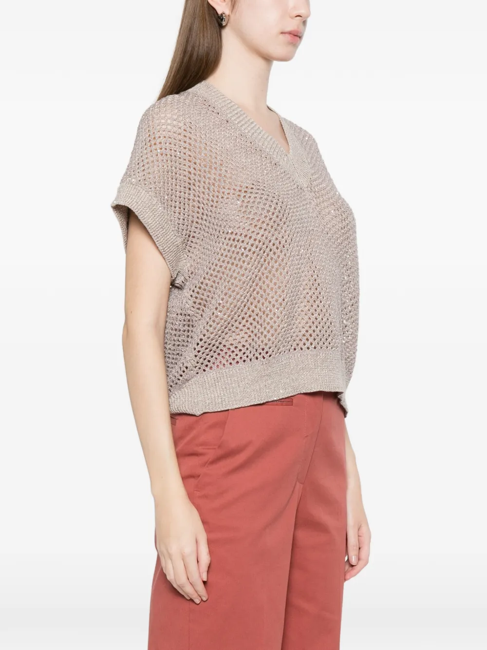  Peserico V-neck Open-knit Top - Brown 