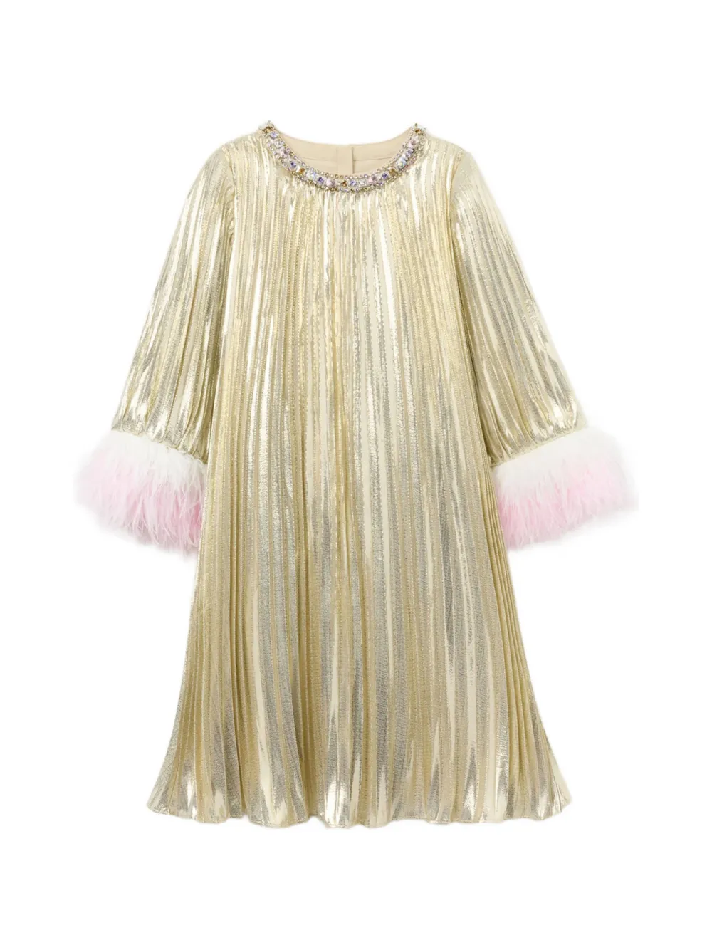 Self-Portrait Kids embellished pleated dress - Gold