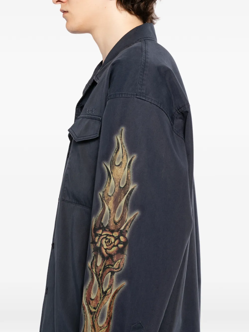 We11done Overhemd met grafische print en zak Blauw