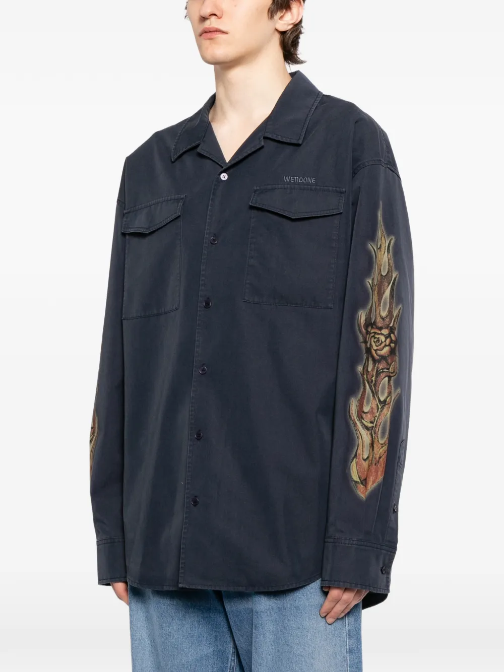  We11done Sleeve Graphic Pocket Shirt - Blue 