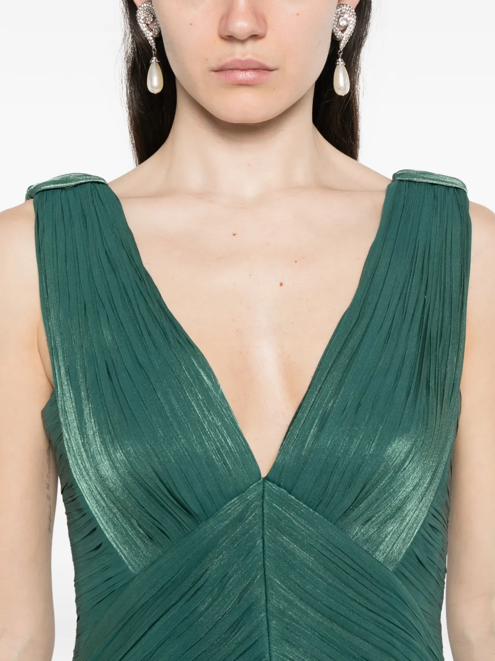 Costarellos Anilia geplooide maxi-jurk met V-hals Groen