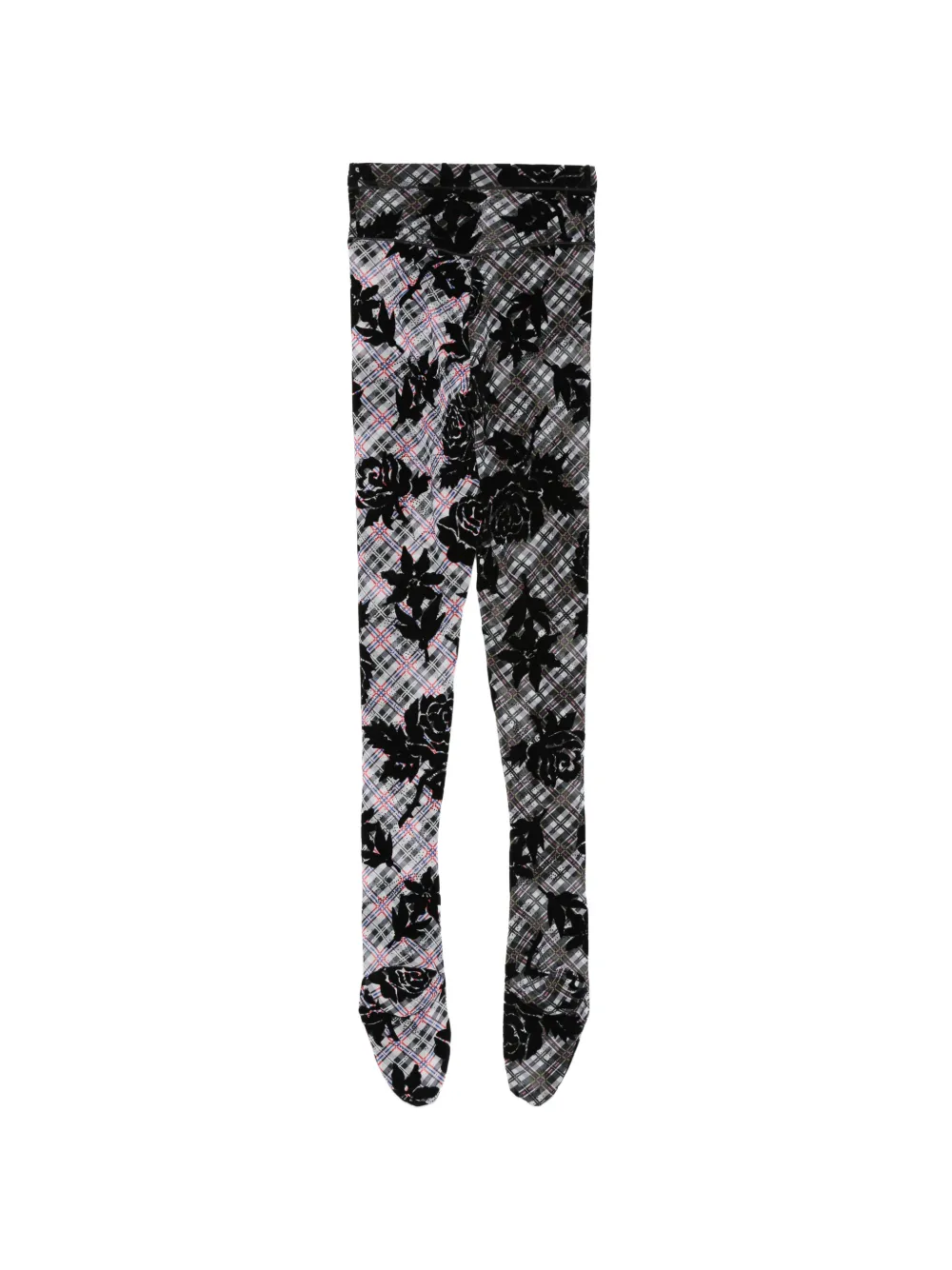 Chopova Lowena Picnic Floral Check Tights | Black | FARFETCH UK