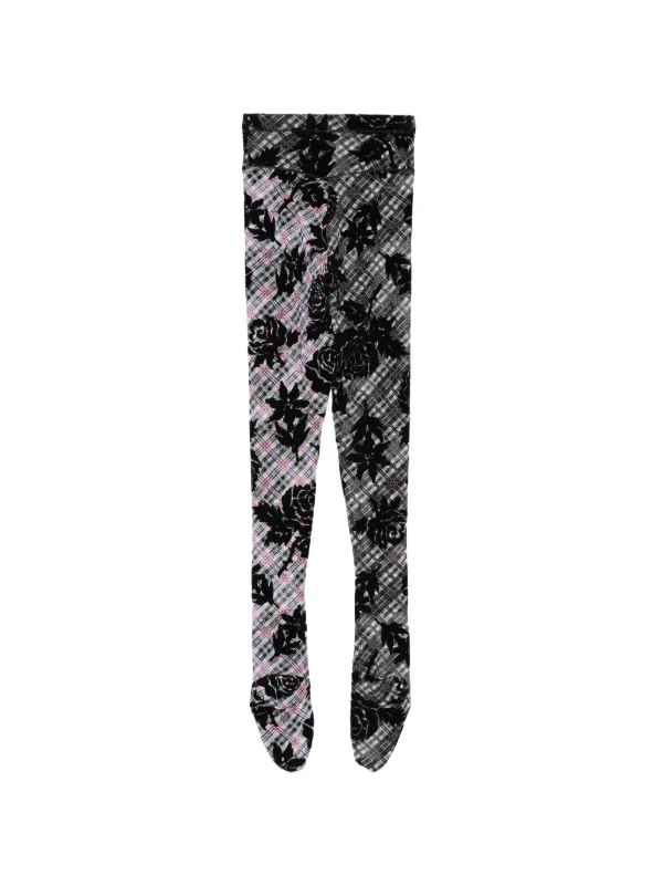 Chopova Lowena Picnic Floral Check Tights | Black | FARFETCH UK