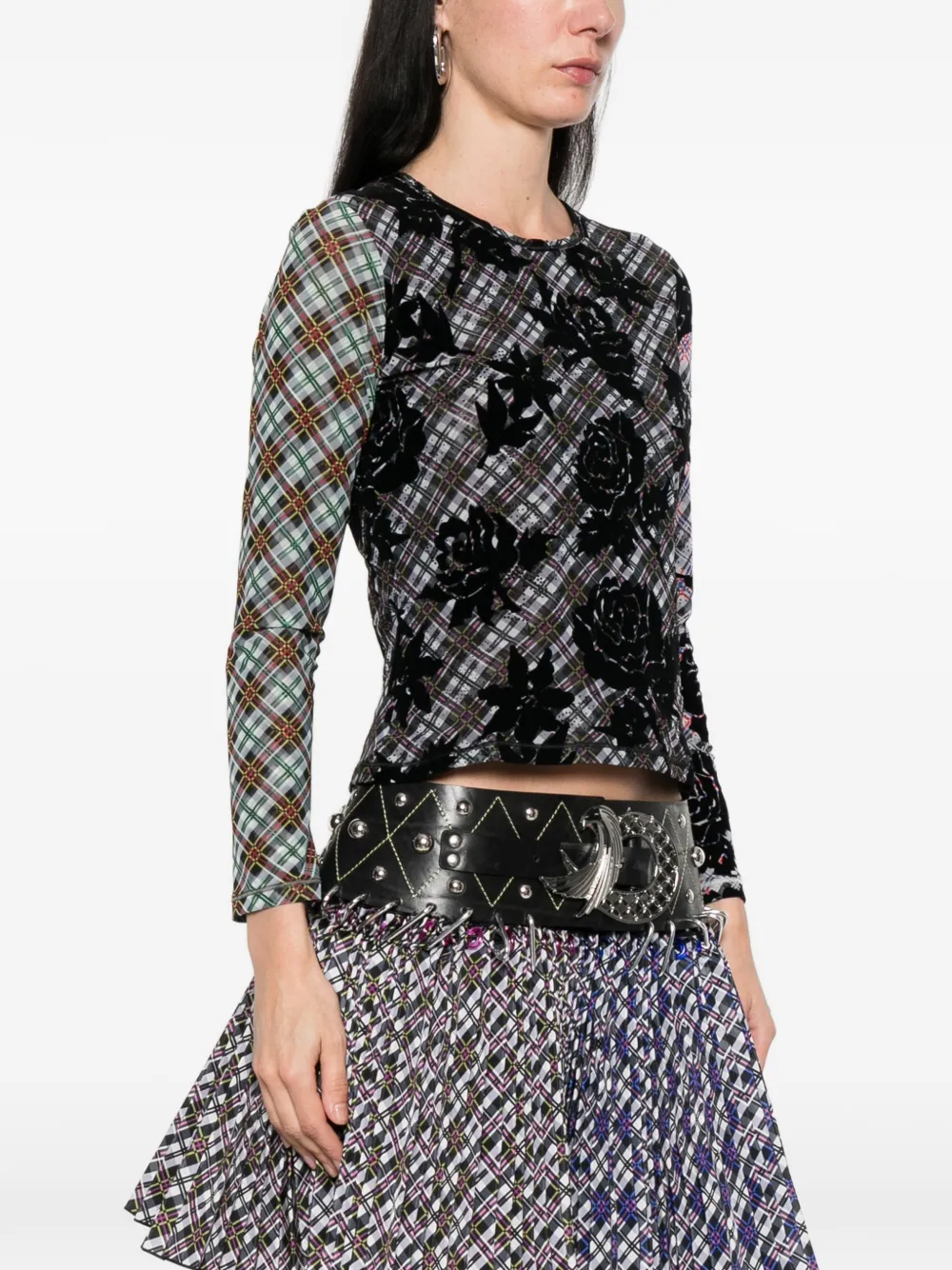  Chopova Lowena Picnic Check Top - Grey 
