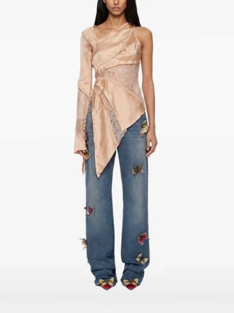 Blumarine top asimétrico con detalle de encaje