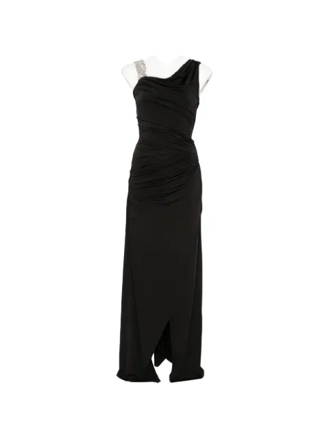 Amen crystal-embellished ruched asymmetric maxi dress