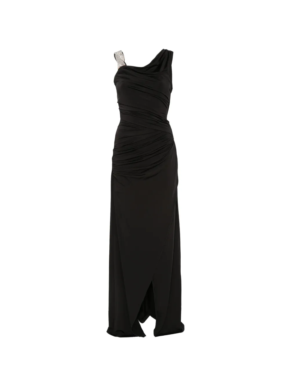 Amen crystal-embellished ruched asymmetric maxi dress - Nero