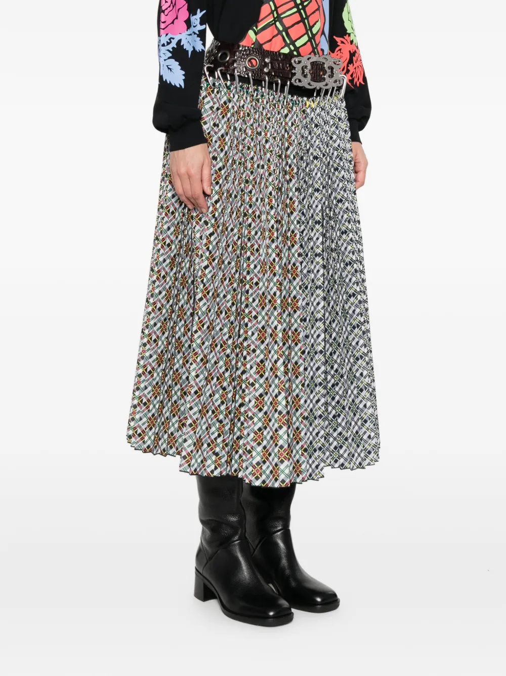  Chopova Lowena Raider Belt Print Midi Skirt - Grey 