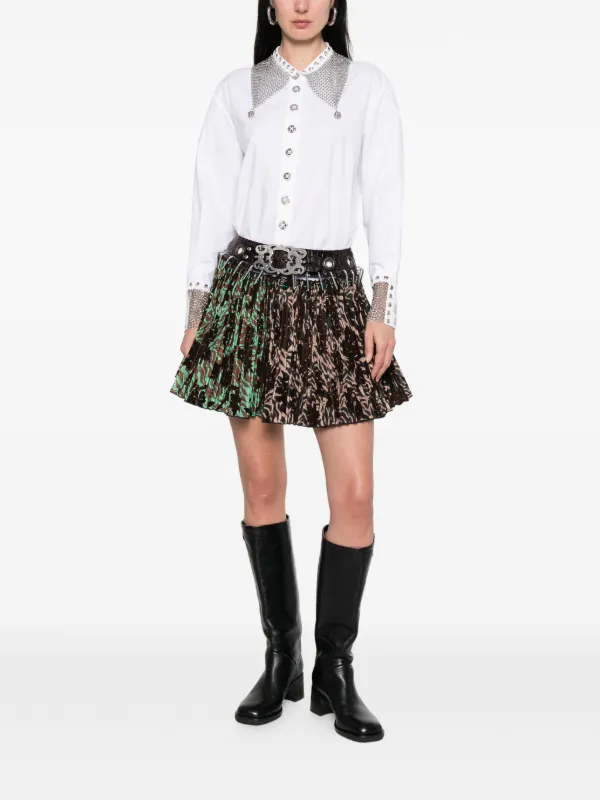 Chopova Lowena Wilson Pleated Print Mini Skirt | Brown | FARFETCH