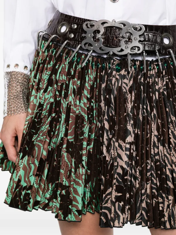 Chopova Lowena Wilson Pleated Print Mini Skirt | Brown | FARFETCH