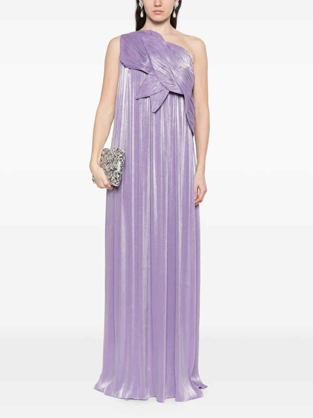 Costarellos Amabe asymmetrische geplooide maxi-jurk Paars