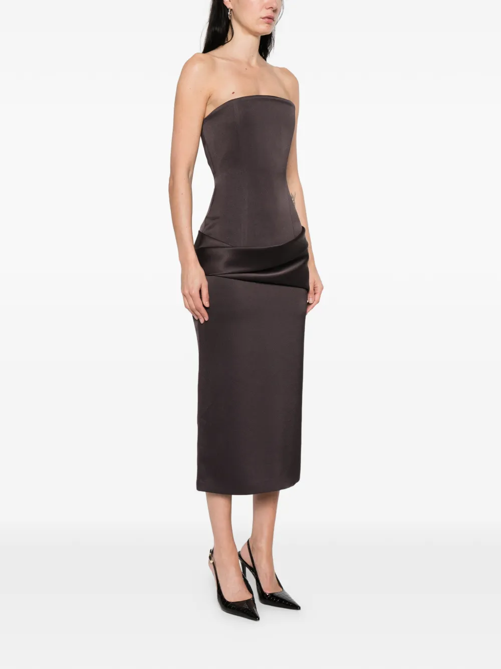  Alex Perry Strapless Draped Dress - Brown 