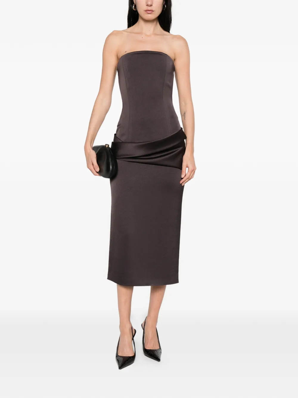  Alex Perry Strapless Draped Dress - Brown 