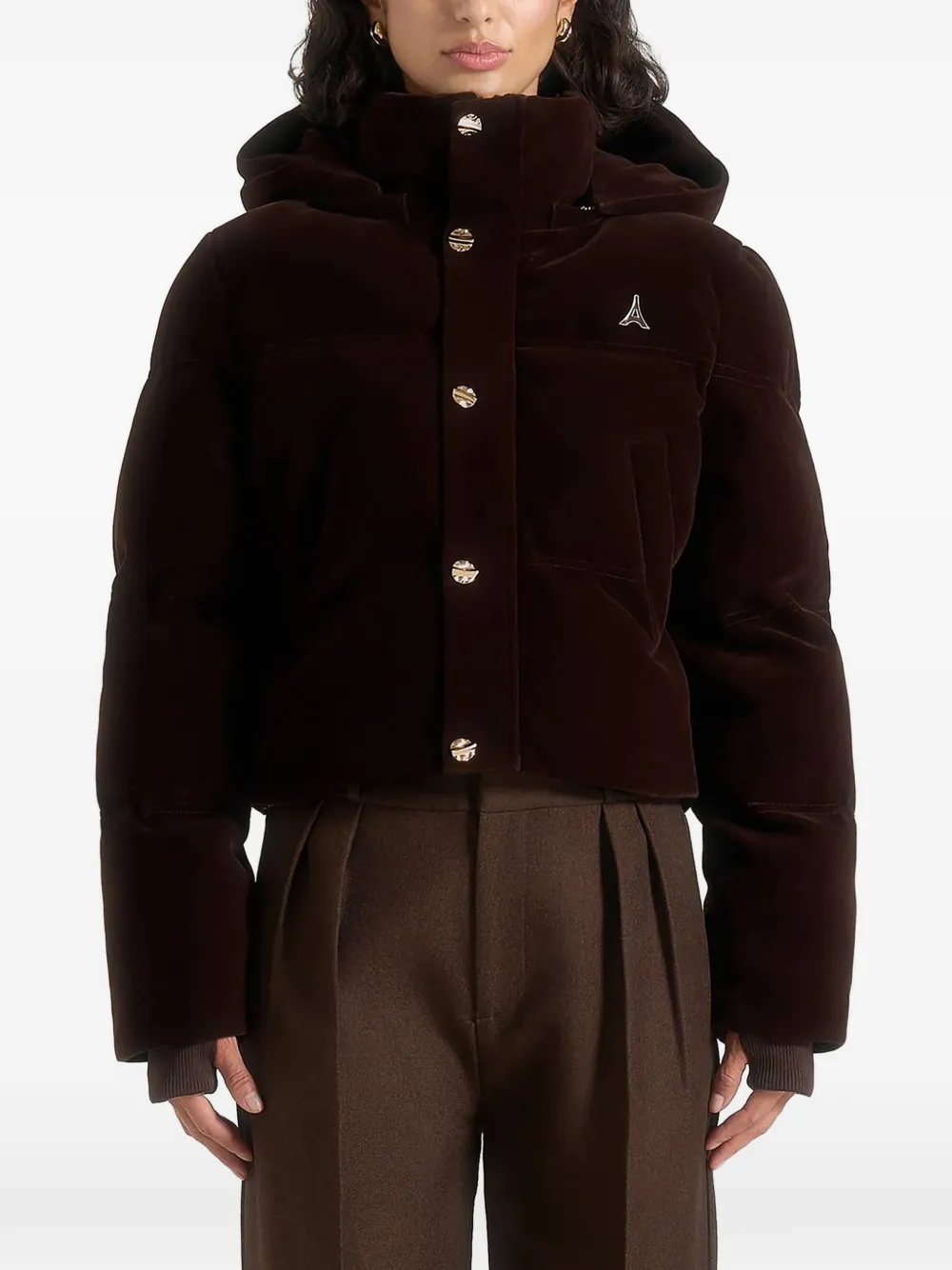 Manière De Voir velvet cropped jacket - Marrone