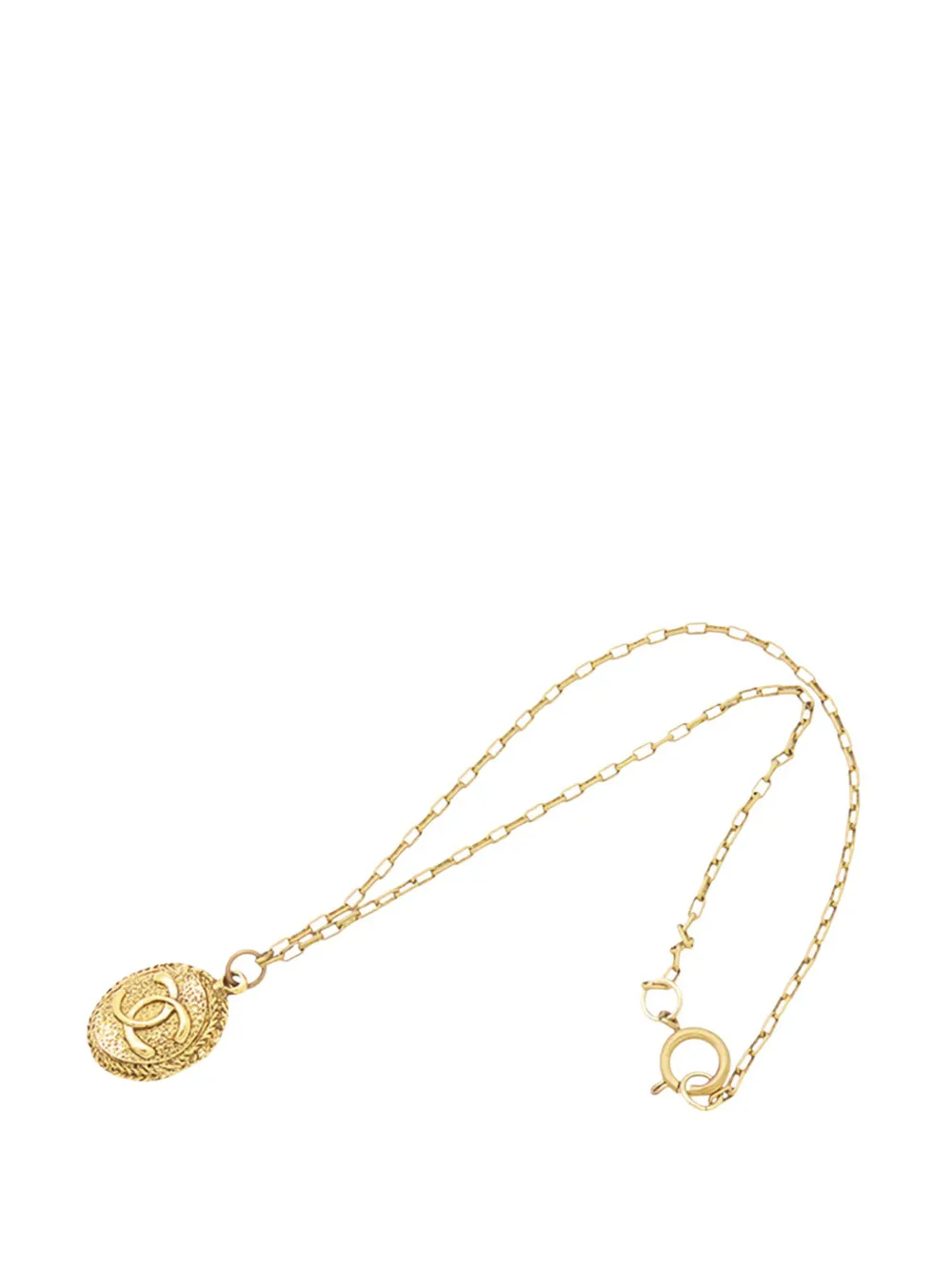 CHANEL Pre-Owned 1970-1980 CC Gold Plated Oval Pendant Necklace costume necklace - Oro