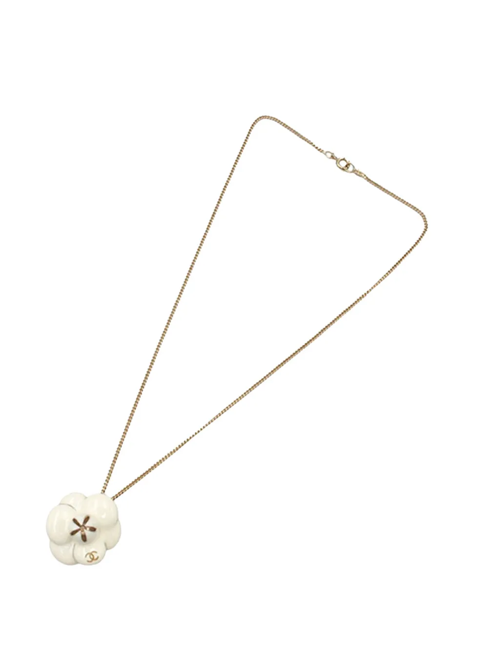 CHANEL Pre-Owned 2002 Gold Plated CC Camellia Pendant Necklace costume necklace - Bianco