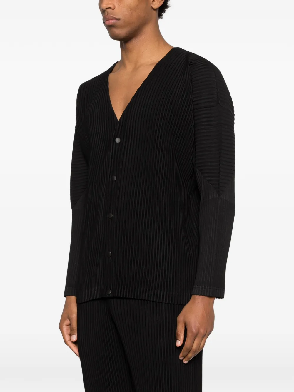 Homme Plissé Issey Miyake Basics geplooid T-shirt met knopen Zwart