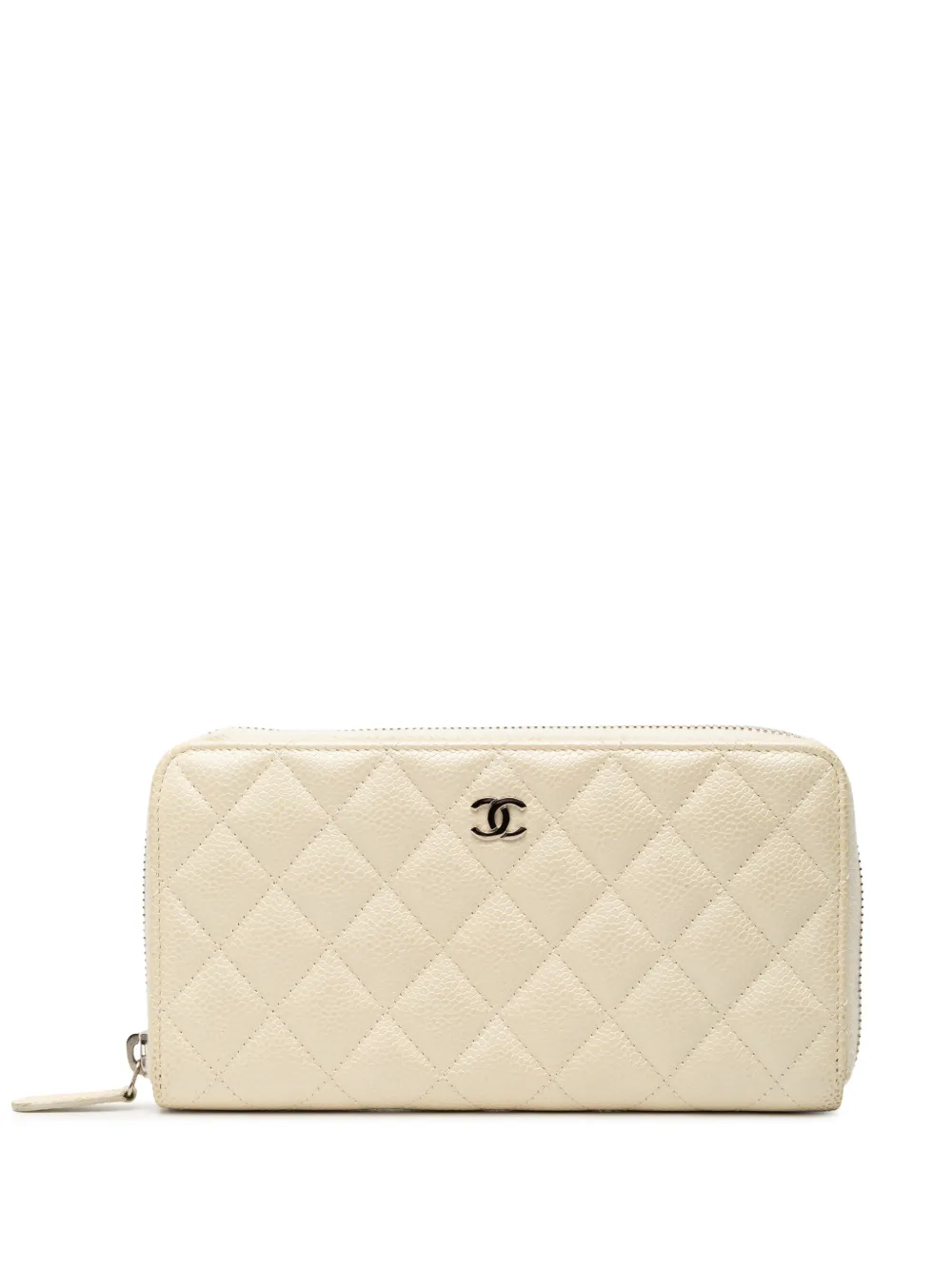 CHANEL Pre-Owned 2014-2015 CC Quilted Iridescent Caviar Zip Around Wallet long wallets - Bianco