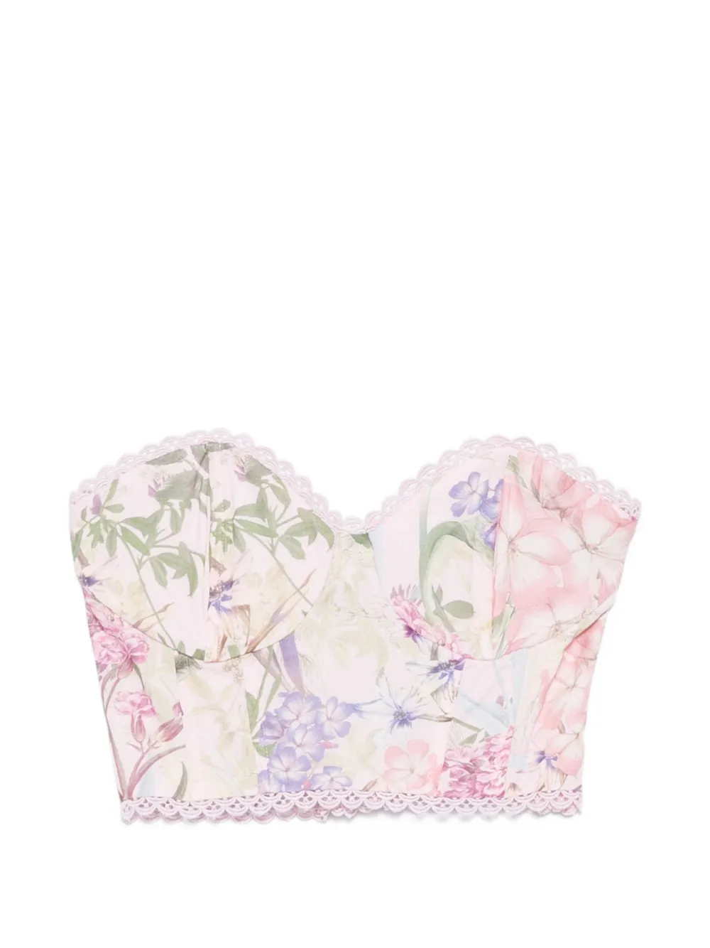 Charo Ruiz Ibiza Bio floral-print lace-trim top - Rosa