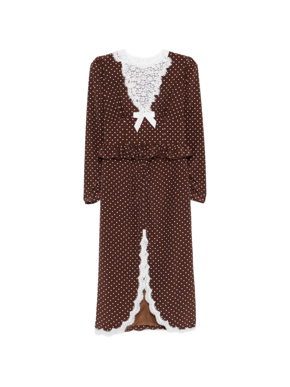 Alessandra Rich polka-dot lace-detail midi dress - Brown
