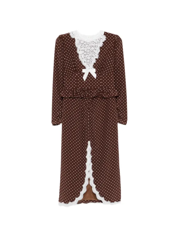 Alessandra Rich polka-dot lace-detail Midi Dress | Brown | FARFETCH KW