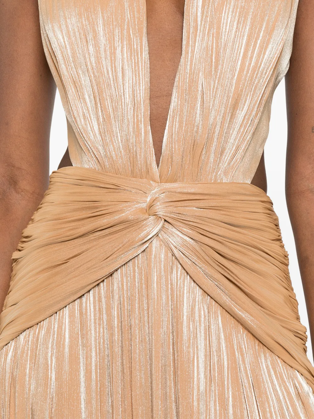 Costarellos Lurex Georgette maxi-jurk met uitgesneden details en plooien Beige