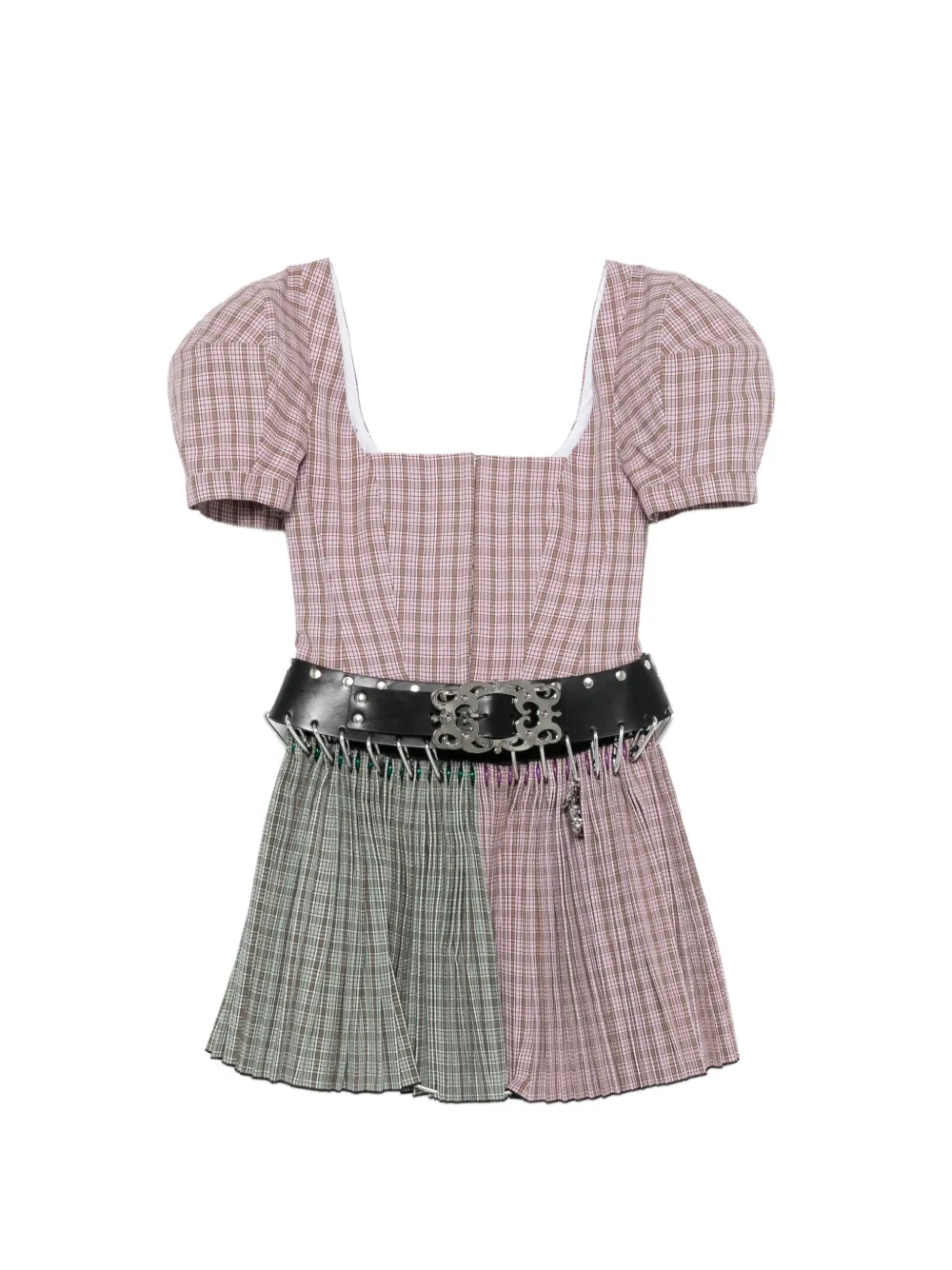 Chopova Lowena Carly tartan belted mini dress - Rosa