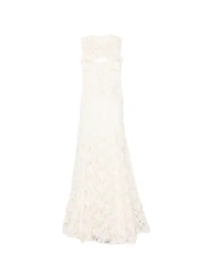 genny floral-appliqu satin maxi dress Long dress with side flower