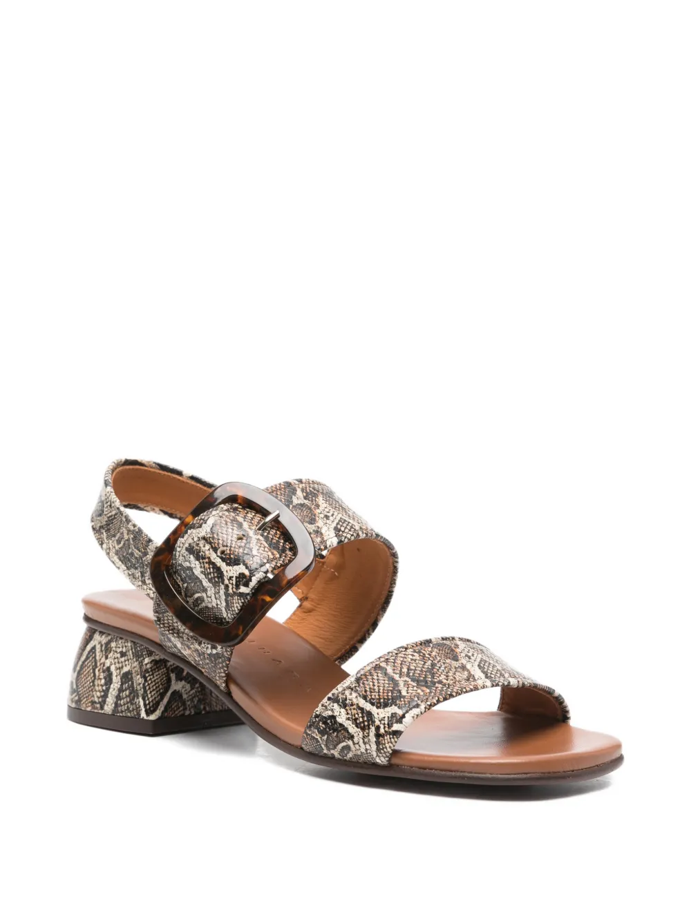 Chie Mihara buckle snake- print sandals Beige